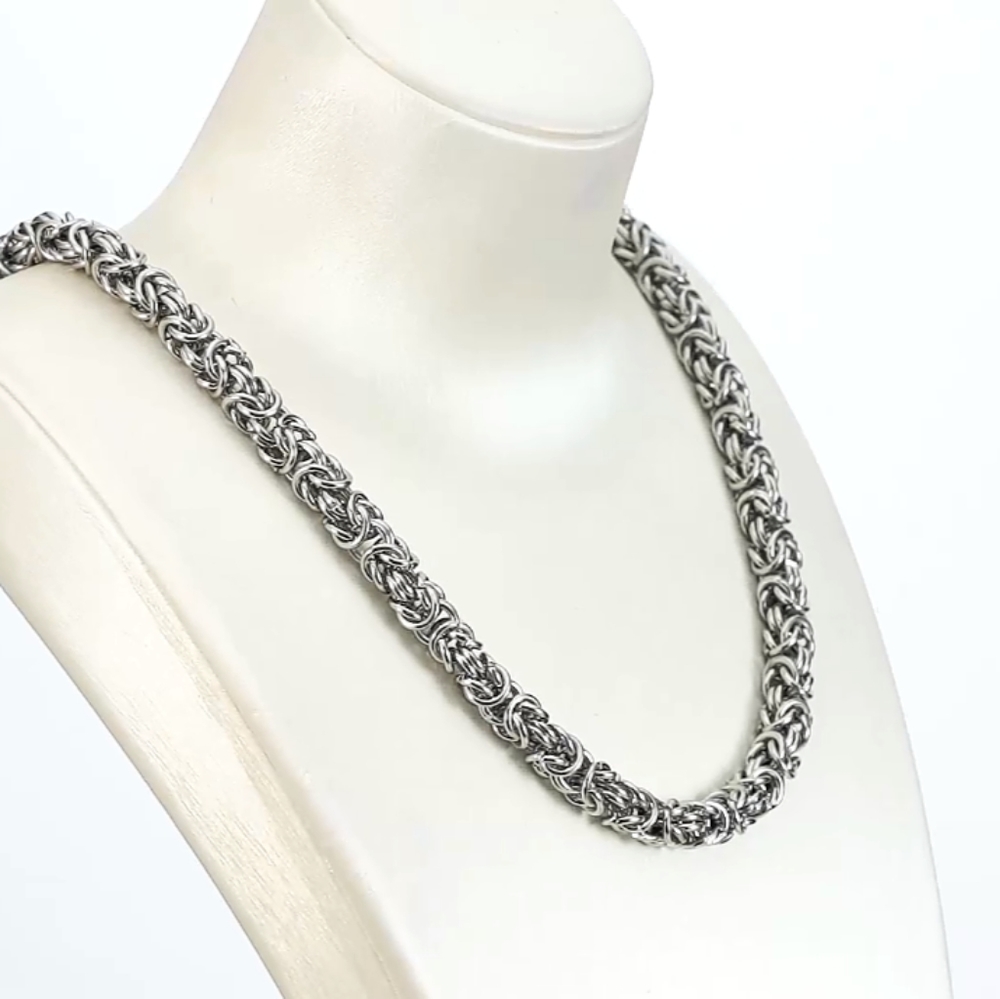 UNISEX UNIQUE STAINLESS STEEL BYZANTINE LINK CHAIN NEC… - Picture 1 of 7